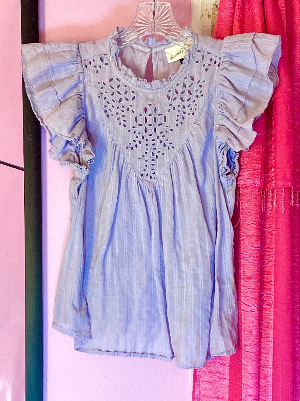 Universal Thread Lavender Mock Neck Peasant Blouse Embroidered Ruffle Women’s XS